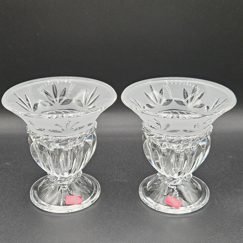 Cristal d'Arques Paris 24% Lead Crystal Frosted Leaf Votive Holders Set of 2